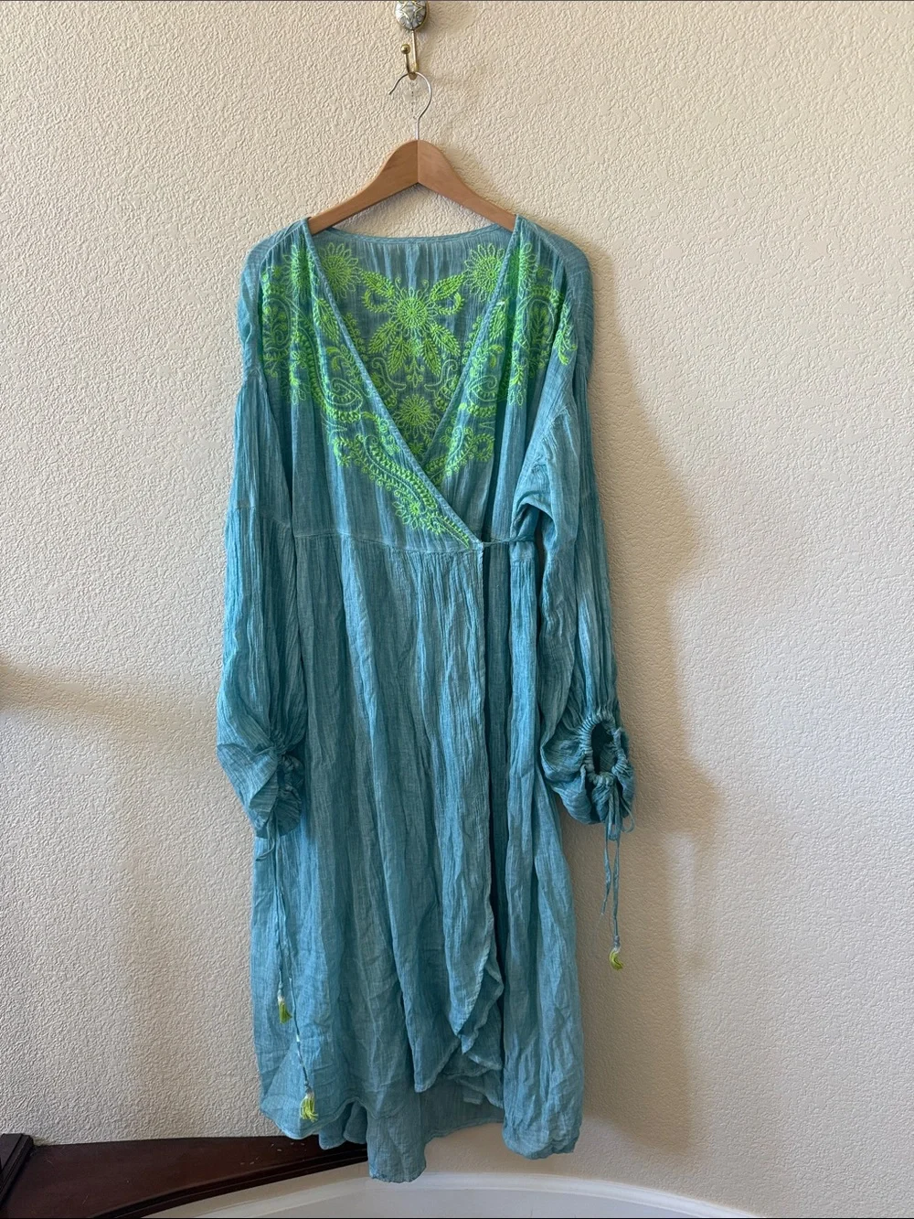 Free People Well Hello There Wrap Dress Beach Cover up Embroidered NWOT